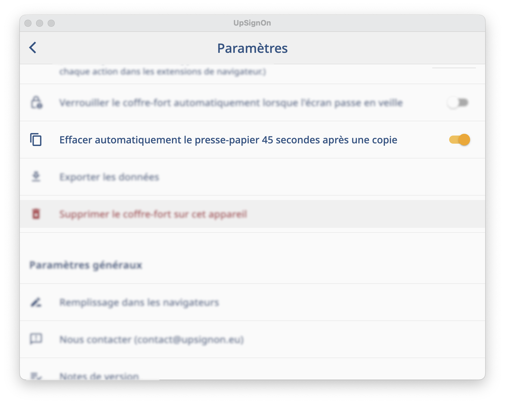 Capture d'écran du menu d'activation de la protection du presse-papier.